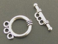 Toggle Clasp 3 strand 20 mm Antique Silver 10 sets